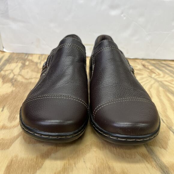 Clarks Cora Poppy Womens Loafers Brown Leather Casual Slip On Flat Shoes Size 8M - Picture 3 of 11